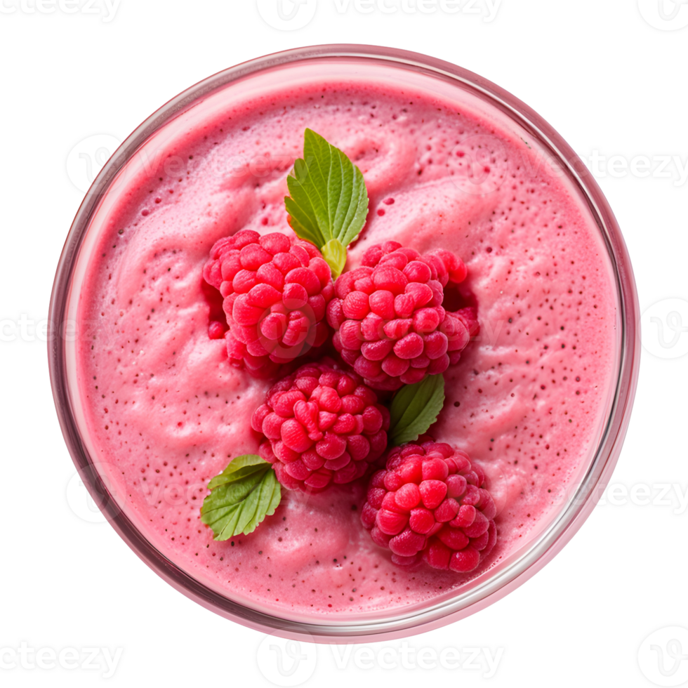 Raspberry Smoothie in a Glass Top View Isolated on Transparent Background png