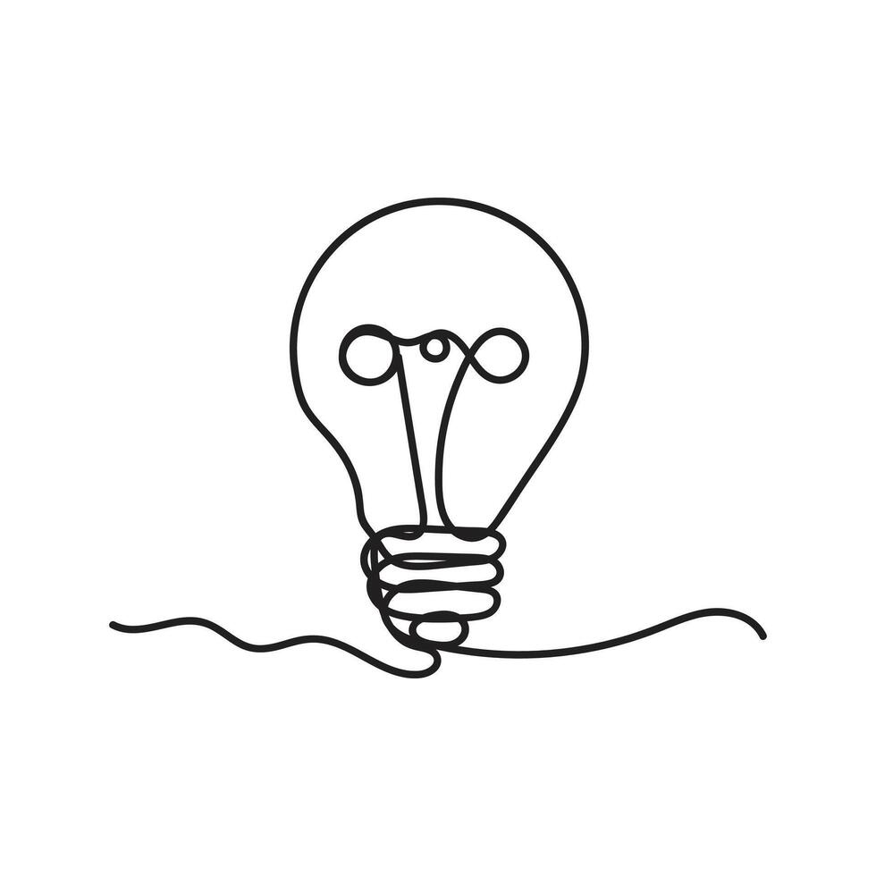 Single continuous one line art idea light bulb. Creative solution teamwork lamp concept minimal line art design, light sketch outline drawing illustration vector