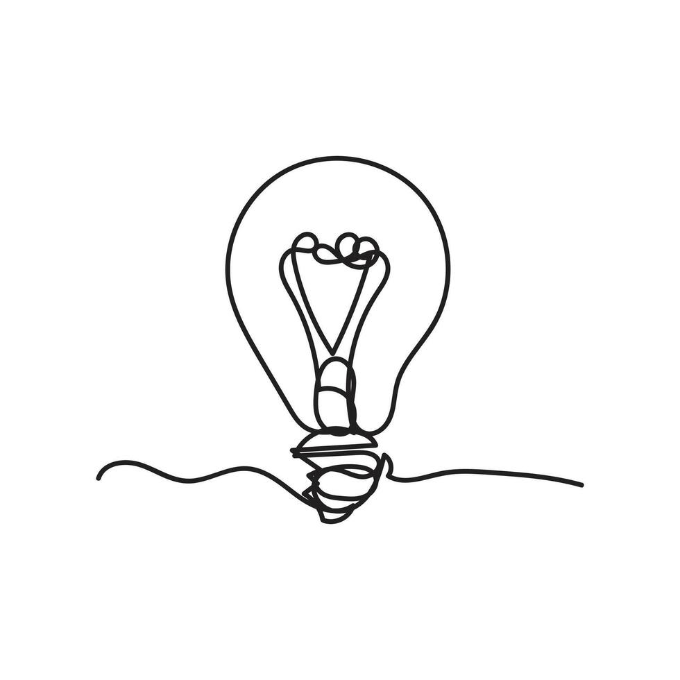 Single continuous one line art idea light bulb. Creative solution teamwork lamp concept minimal line art design, light sketch outline drawing illustration vector