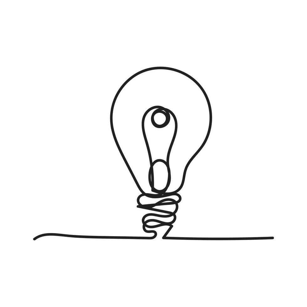 Single continuous one line art idea light bulb. Creative solution teamwork lamp concept minimal line art design, light sketch outline drawing illustration vector