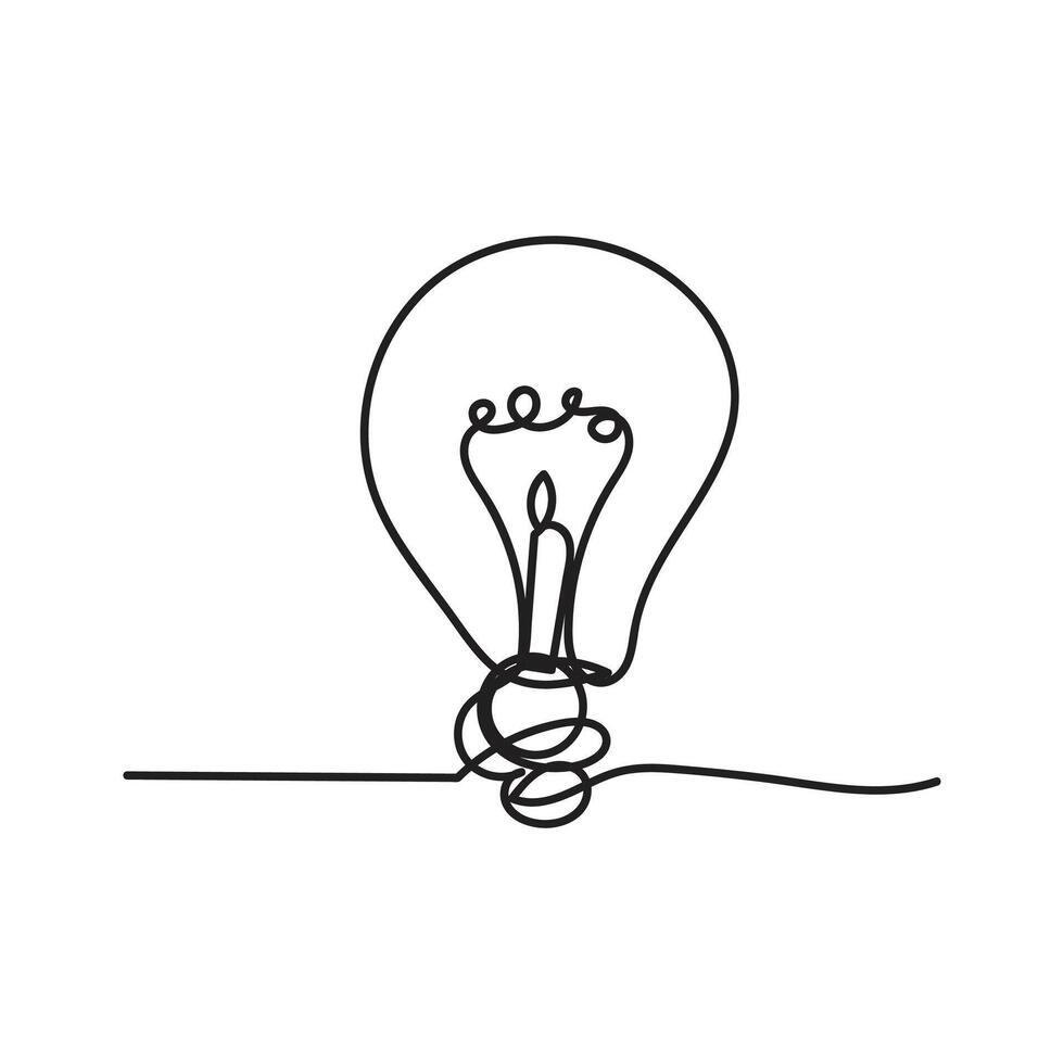 Single continuous one line art idea light bulb. Creative solution teamwork lamp concept minimal line art design, light sketch outline drawing illustration vector