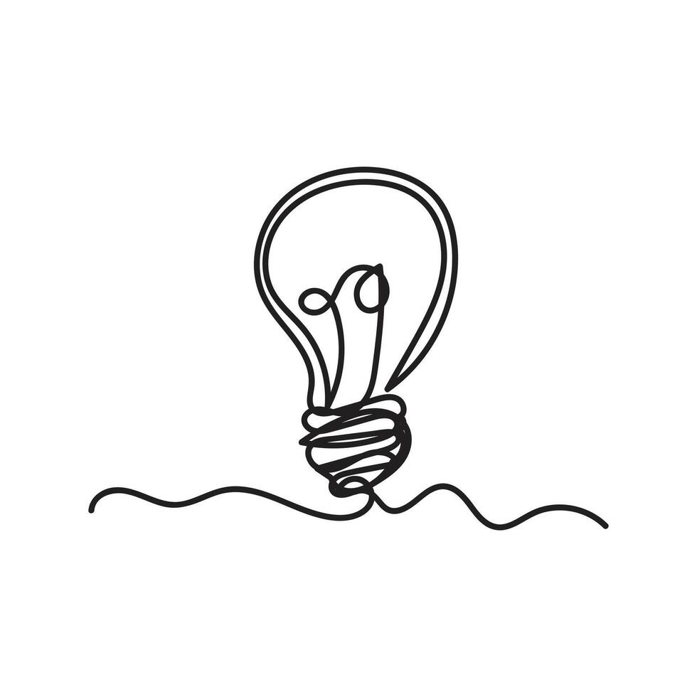 Single continuous one line art idea light bulb. Creative solution teamwork lamp concept minimal line art design, light sketch outline drawing illustration vector