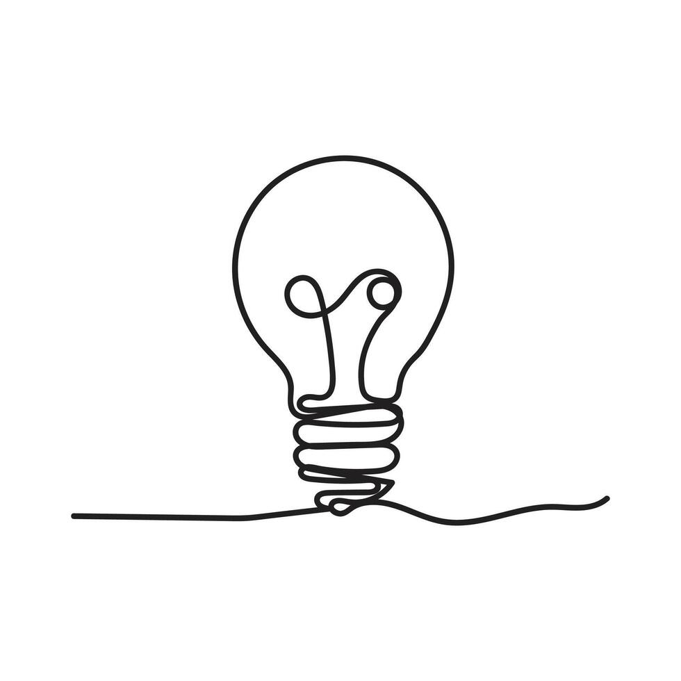 Single continuous one line art idea light bulb. Creative solution teamwork lamp concept minimal line art design, light sketch outline drawing illustration vector