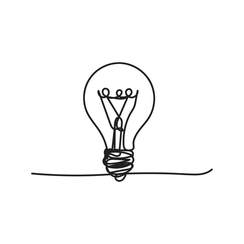 Single continuous one line art idea light bulb. Creative solution teamwork lamp concept minimal line art design, light sketch outline drawing illustration vector