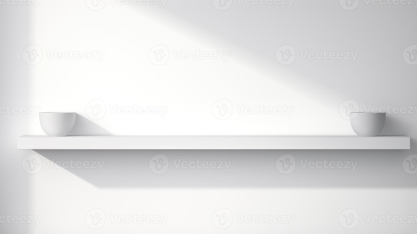 shelf bookshelf clean display on white wall, ai photo