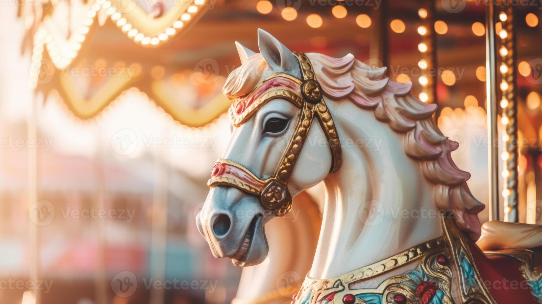 carousel horse in amusement park carnival, ai photo