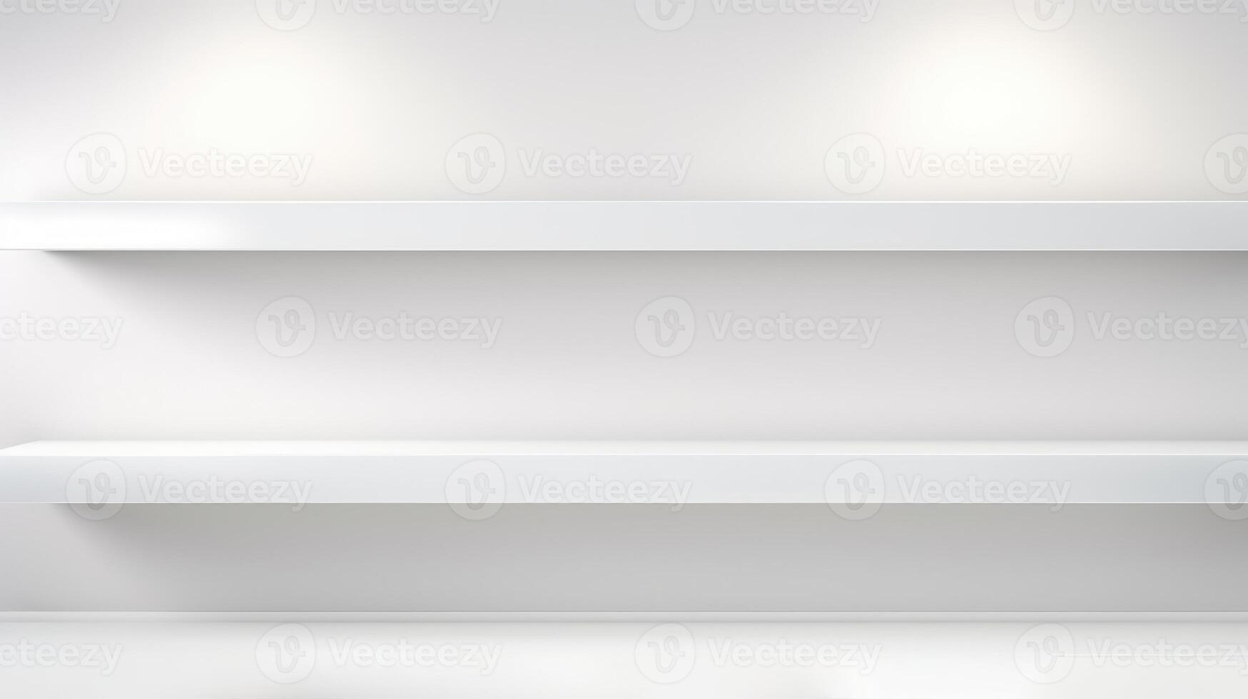 shelf bookshelf clean display on white wall, ai photo