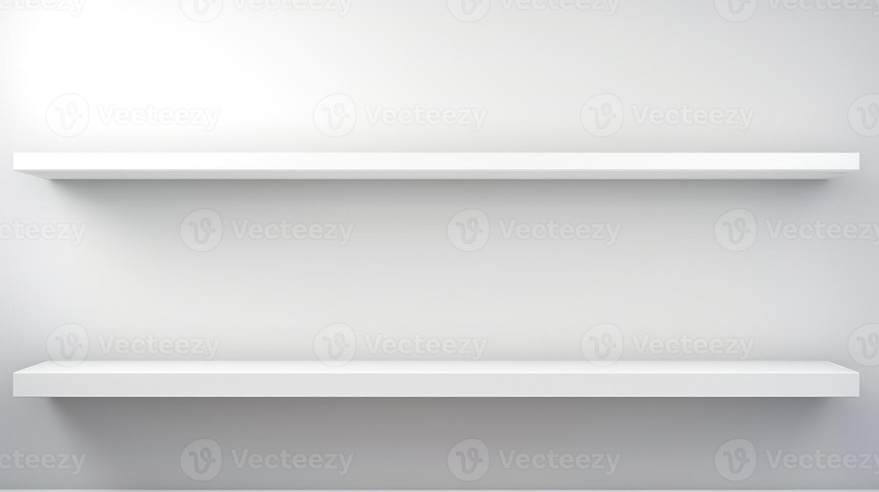 shelf bookshelf clean display on white wall, ai photo