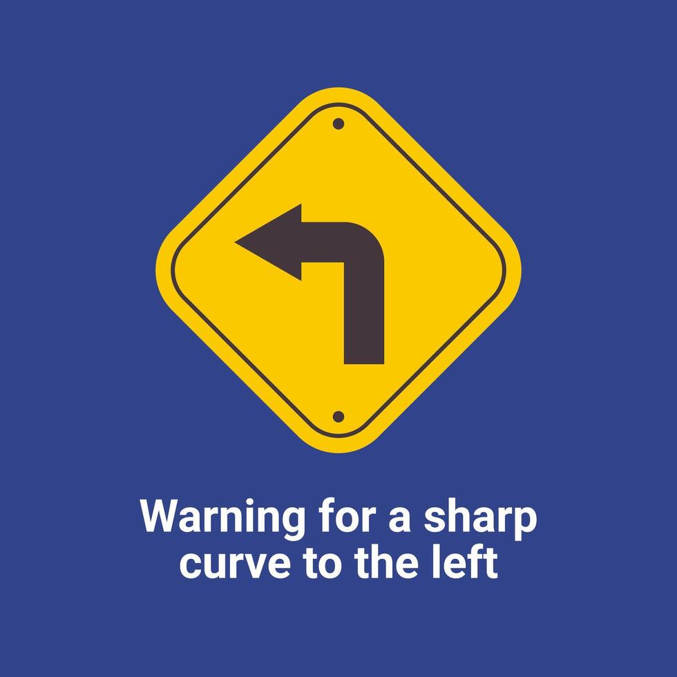 Warning Traffic Signs, Warning for a sharp curve to the left vector