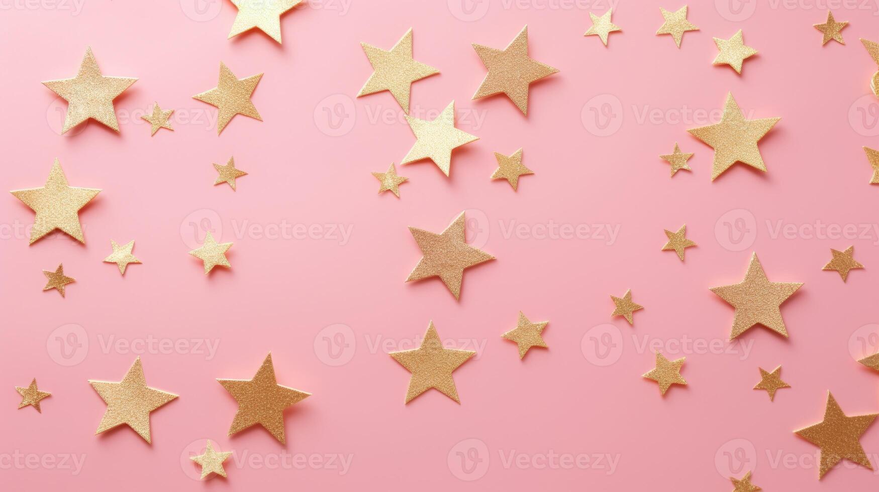 Gold star confetti on a pink background with space for text. Banner, poster, ai photo