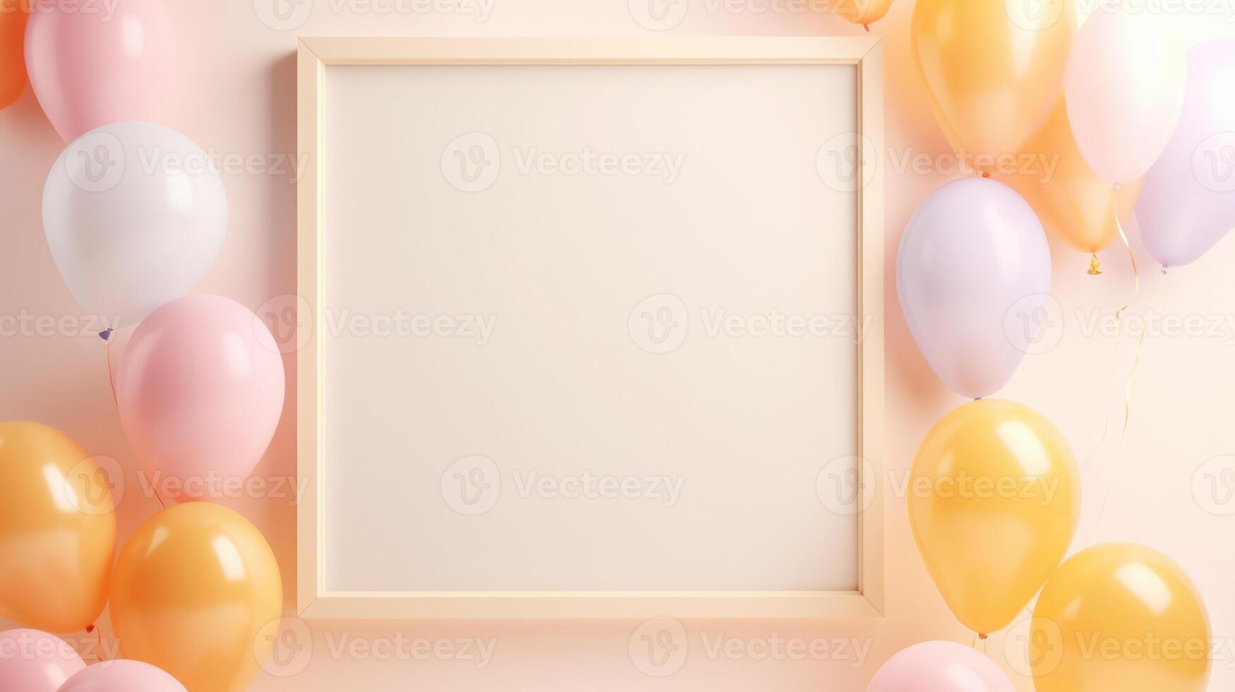 fun colorful balloons empty frame, ai photo