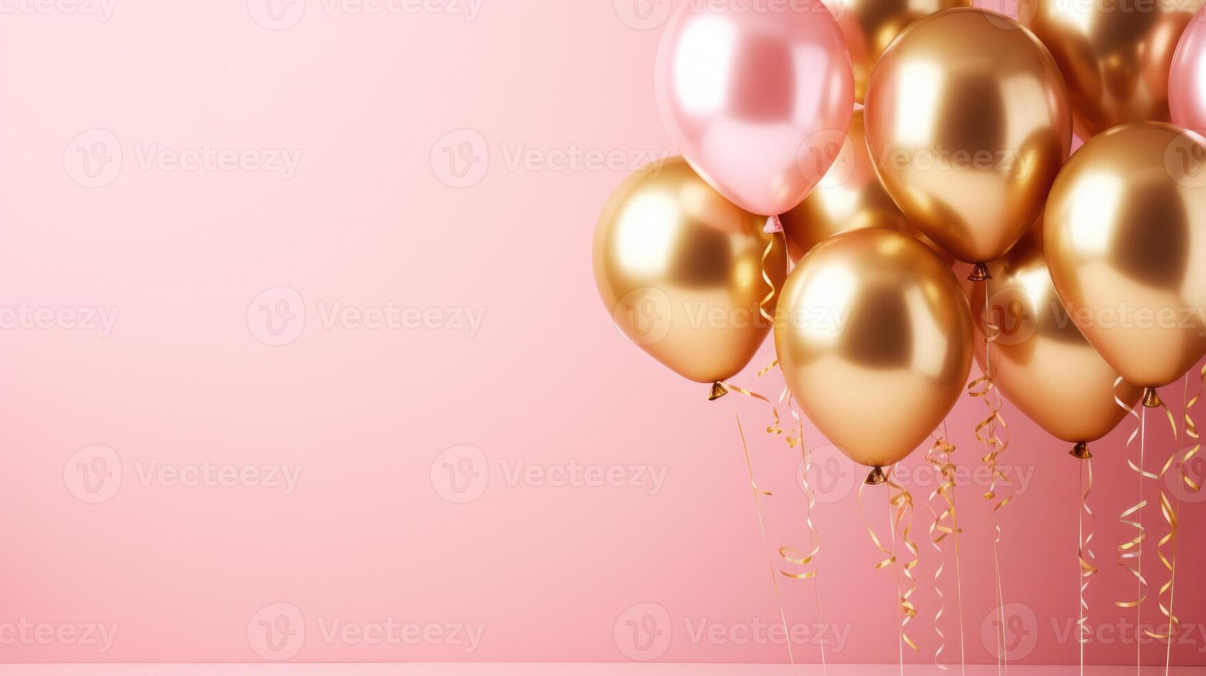 pink and gold balloons for party and celebration, ai photo
