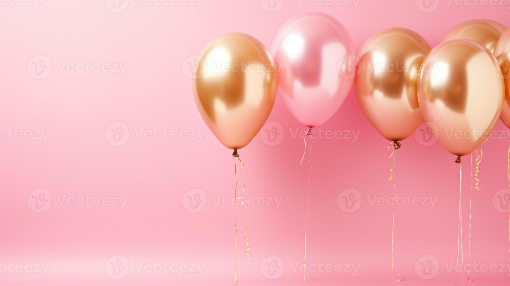 pink and gold balloons for party and celebration, ai photo