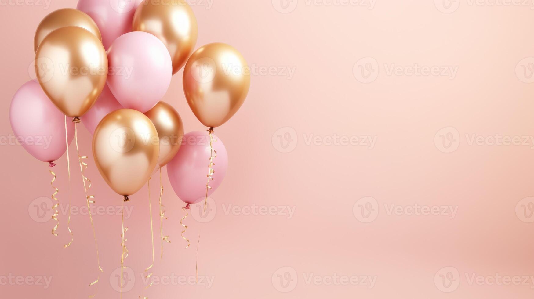 pink and gold balloons for party and celebration, ai photo