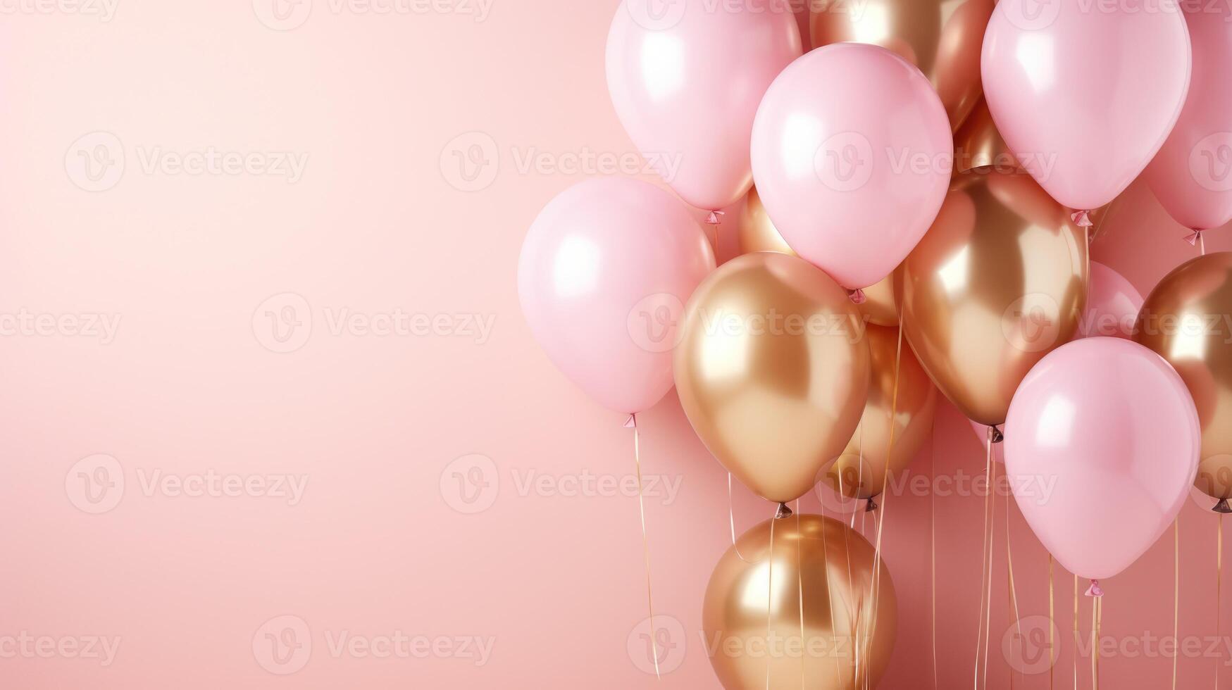 pink and gold balloons for party and celebration, ai photo