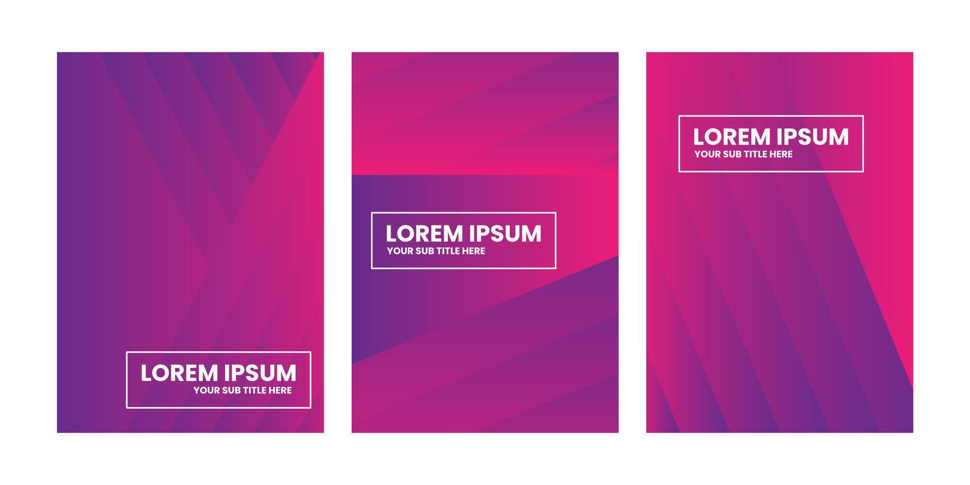 three vertical banners with purple and pink shapes vector