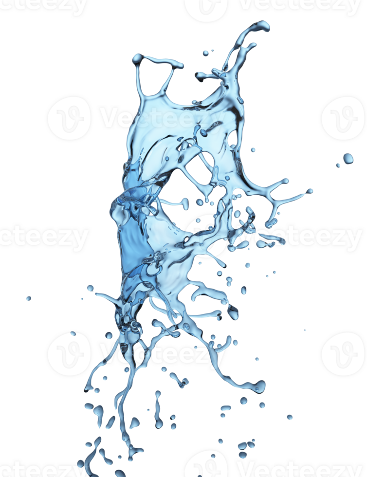 Pure fluid water flowing splatter cut out backgrounds 3d rendering png