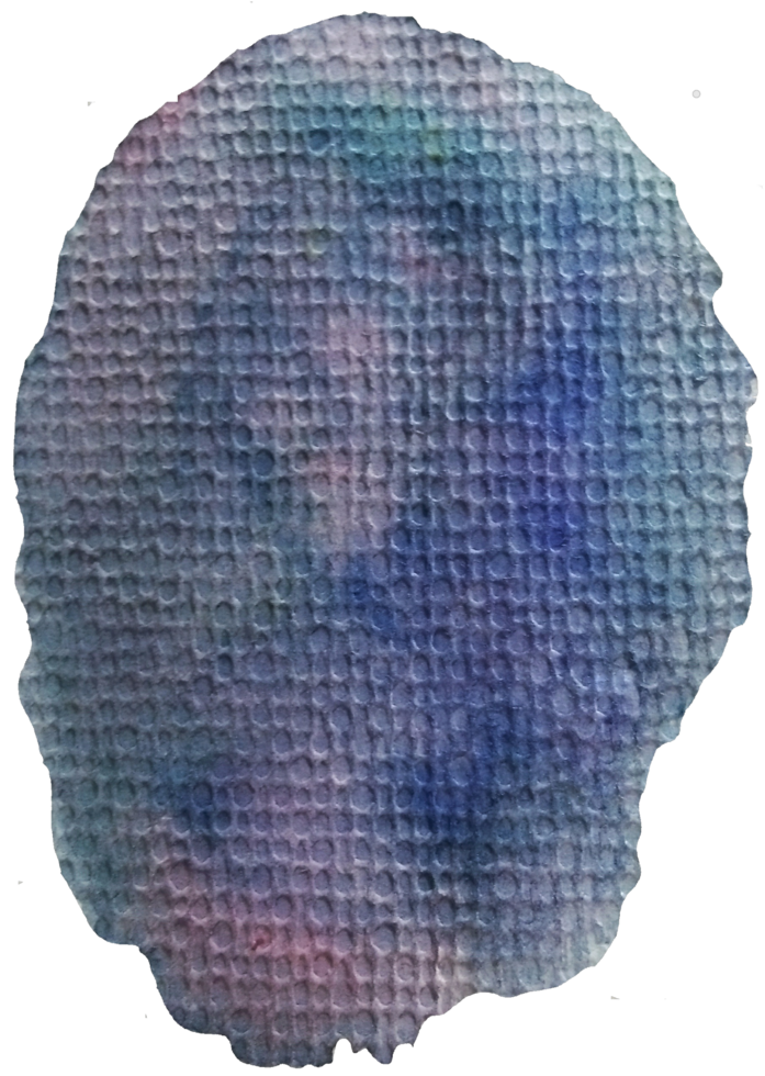 Abstract purple blue and pink watercolor splashing on honeycomb surface paper isolated element png