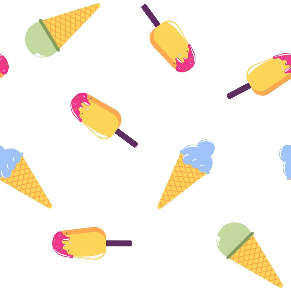 Ice Cream Seamless Pattern White Background vector