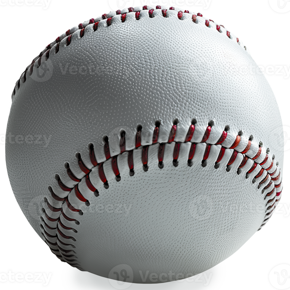 Realistic baseball with red threads and a seam. Close up. Transparent background png