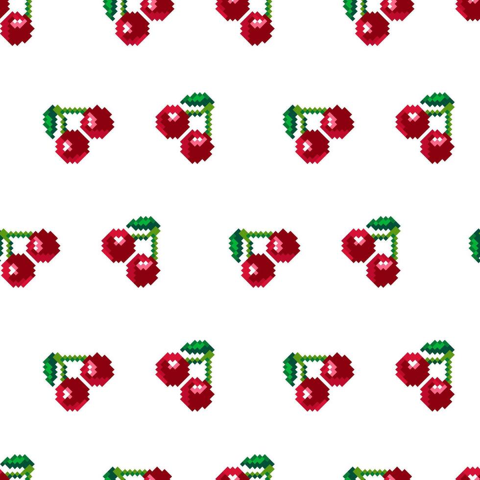 Pixel Art Cherry Seamless Pattern vector