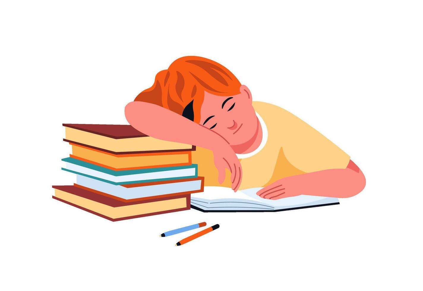 Young Student Sleeping On Books vector