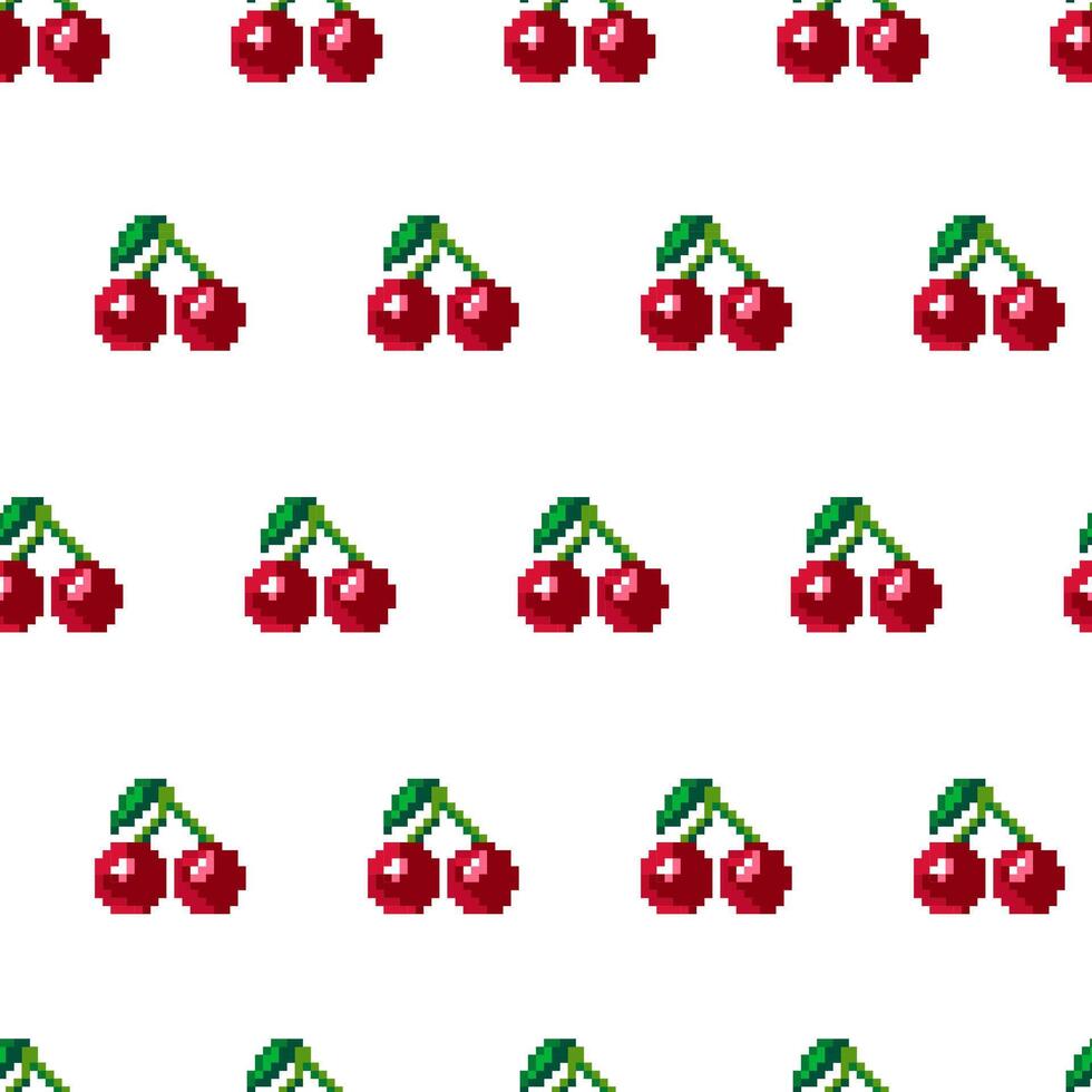 Pixel Art Cherry Seamless Pattern vector