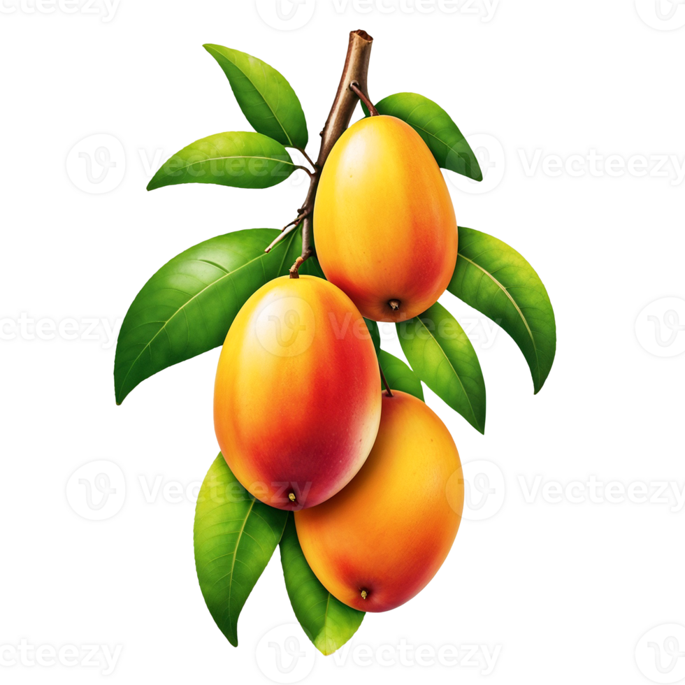 mango fruit on a branch with leaves and fruit png