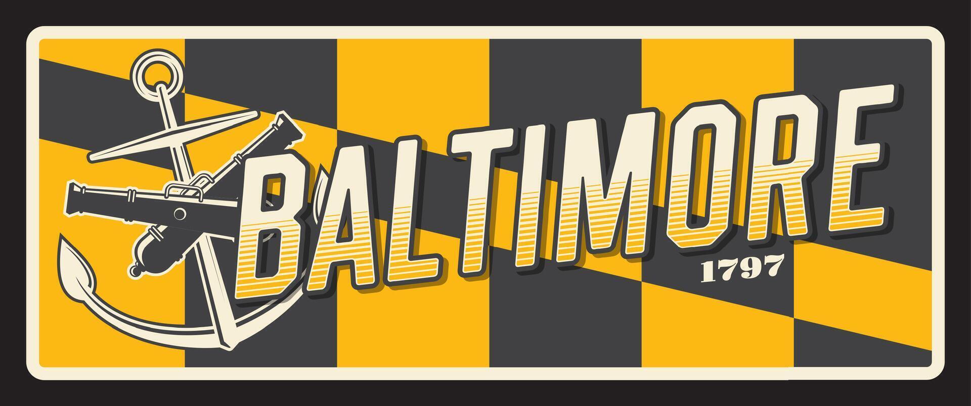 Baltimore american city vintage travel plate vector