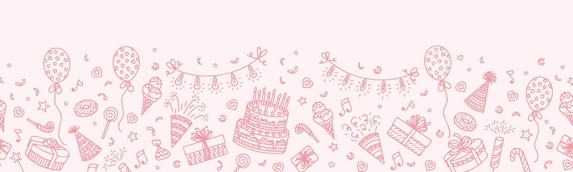 Pink birthday party line background pattern vector