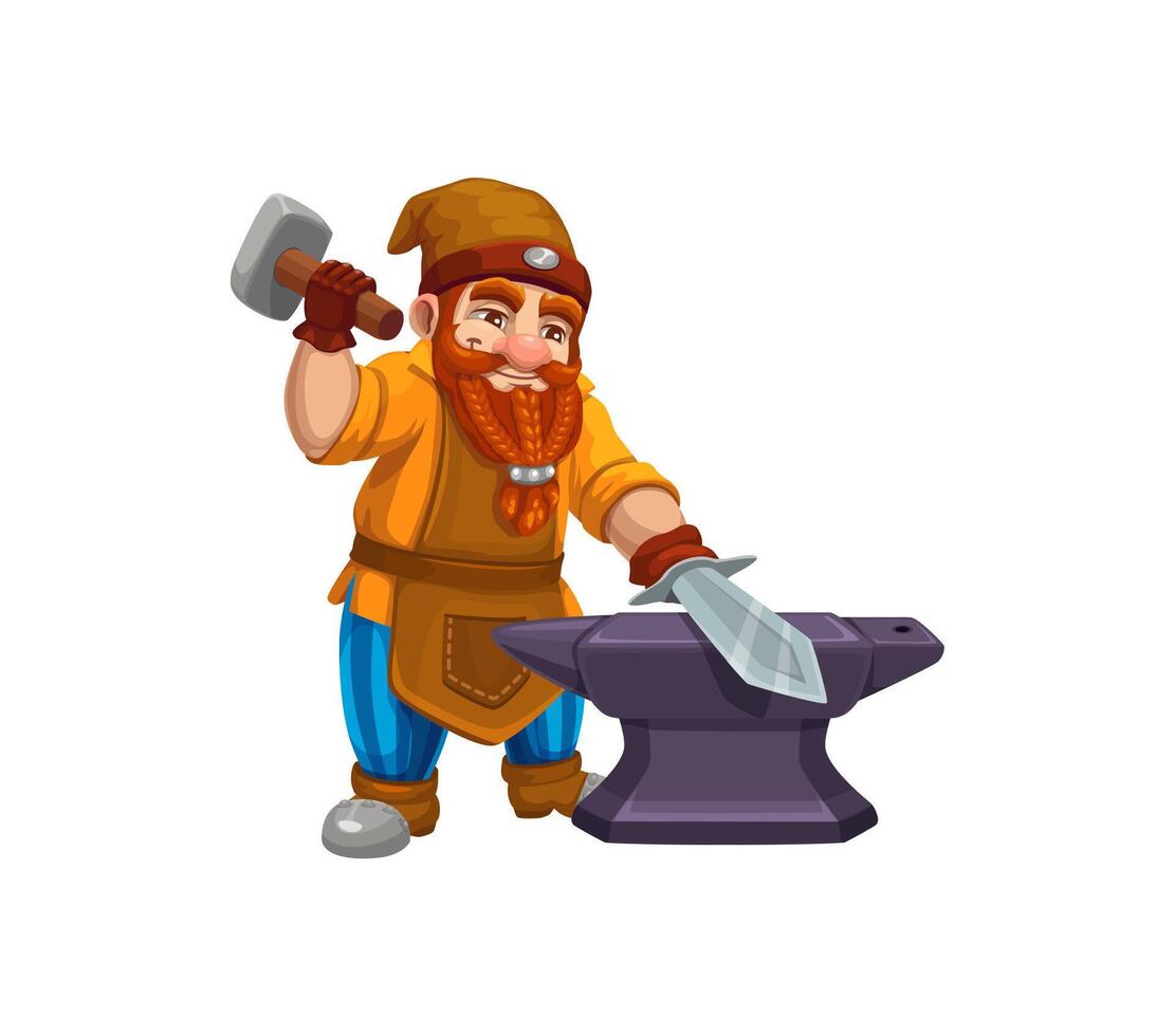 Cartoon gnome dwarf blacksmith fantasy character vector