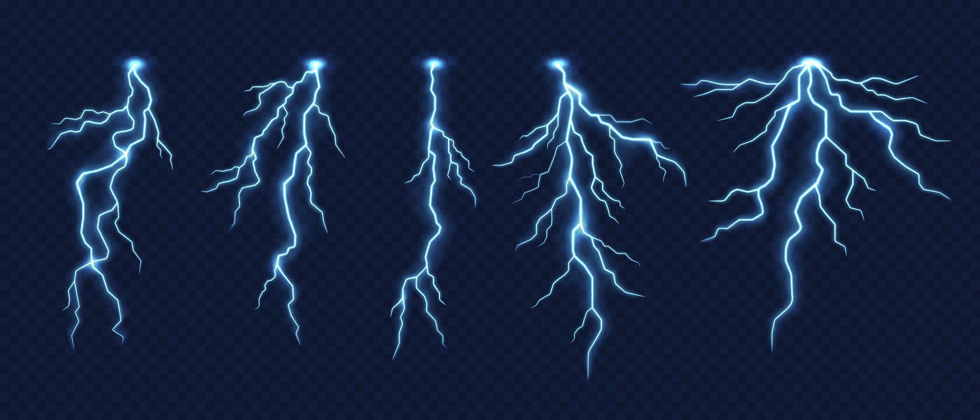 Lightning thunderstorm effect, blue flash strikes vector