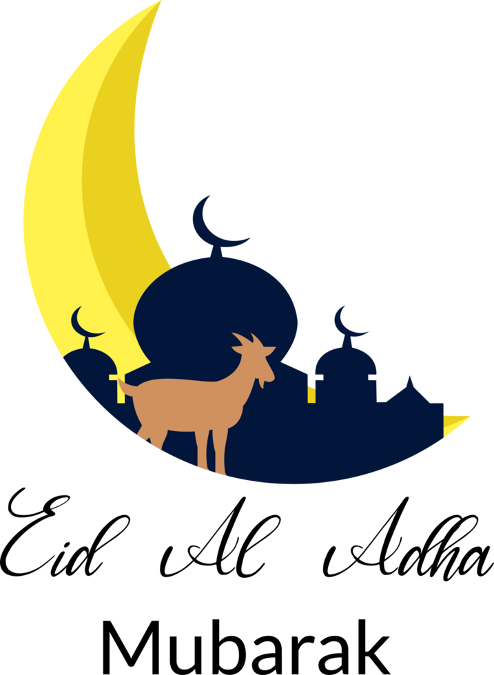 Eid al adha islamic decoration background with illustration of goat sacrificial and crescent png