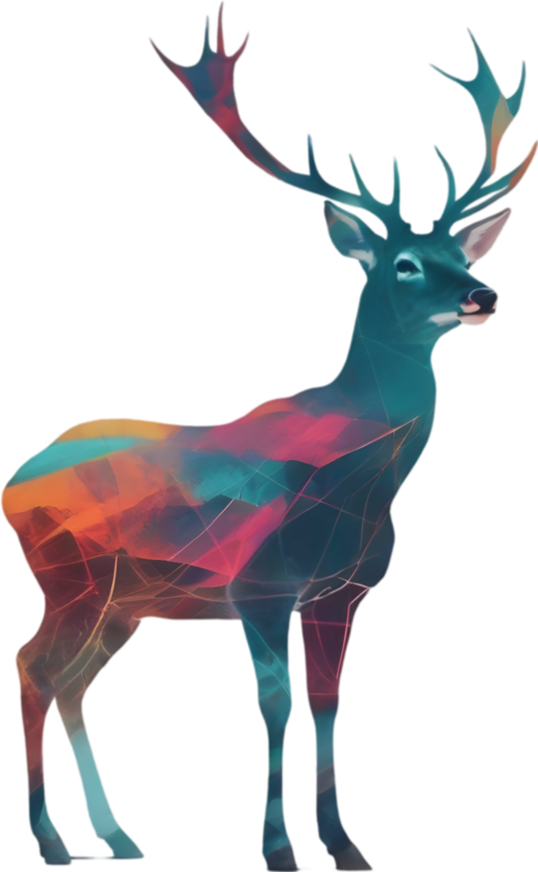 Double exposure minimalist design of colorful deer. AI-Generated. png