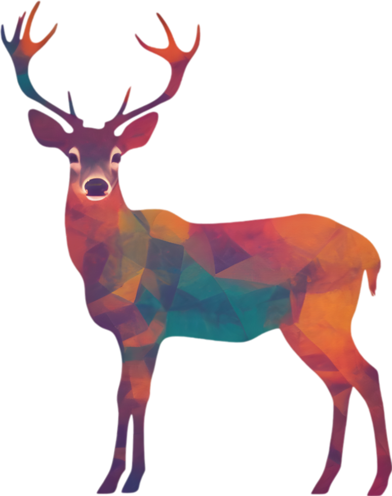 Double exposure minimalist design of colorful deer. AI-Generated. png
