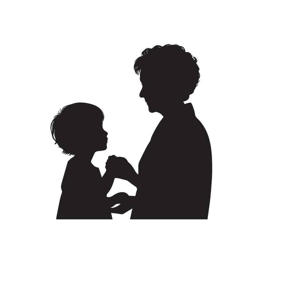 Grandparent silhouette illustration with grandchild on white background. Old couple logo vector