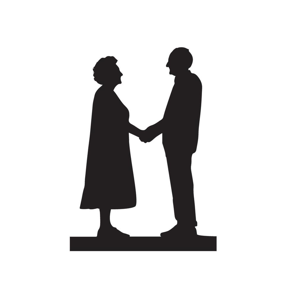 Grandparent silhouette illustration with grandchild on white background. Old couple logo vector