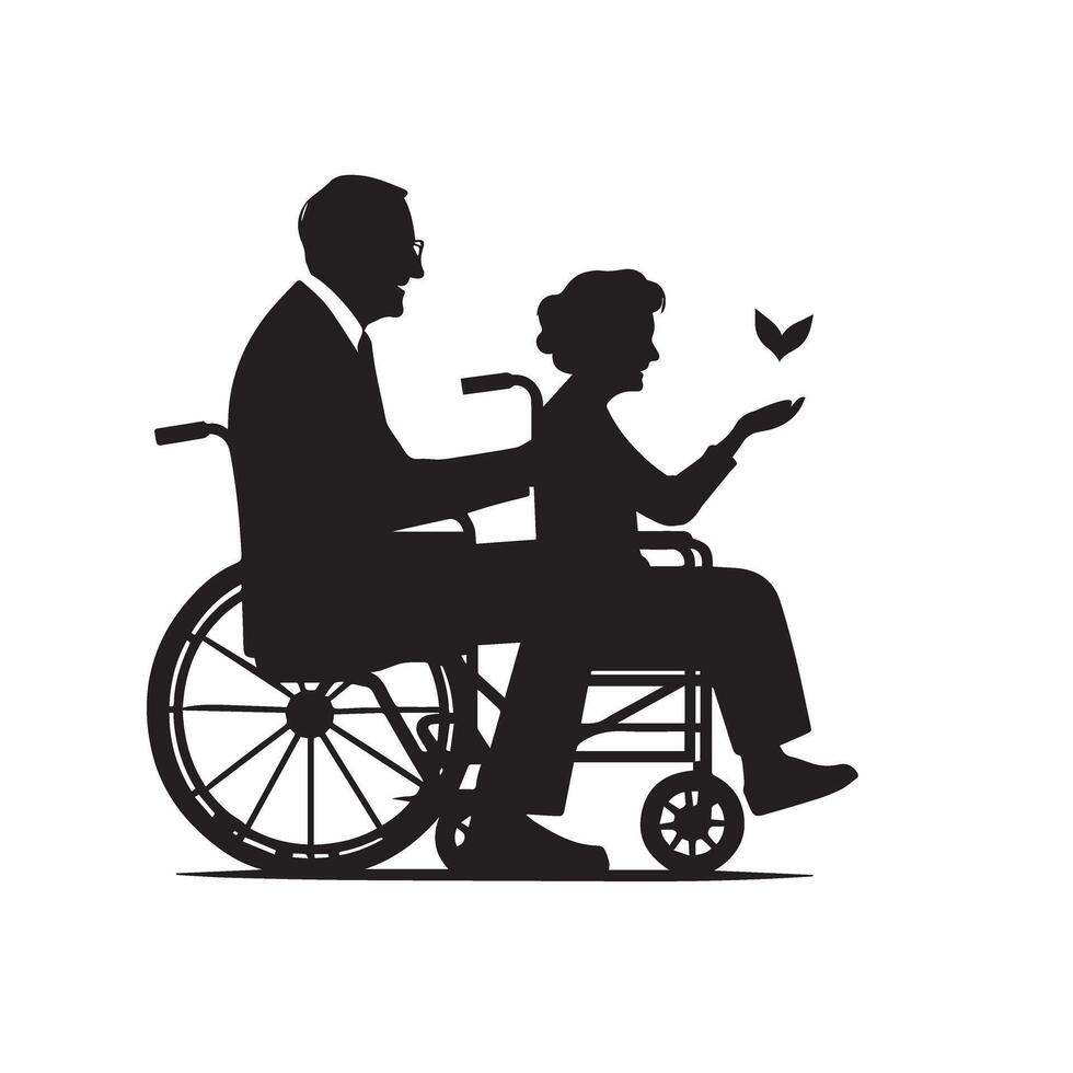 Grandparent silhouette illustration with grandchild on white background. Old couple logo vector