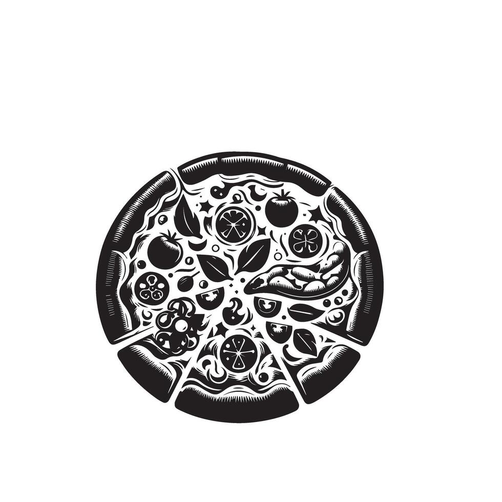 Pizza line art illustration. Pizza silhouette Pizza logo vector