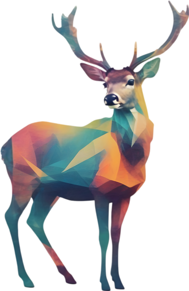 Double exposure minimalist design of colorful deer. AI-Generated. png