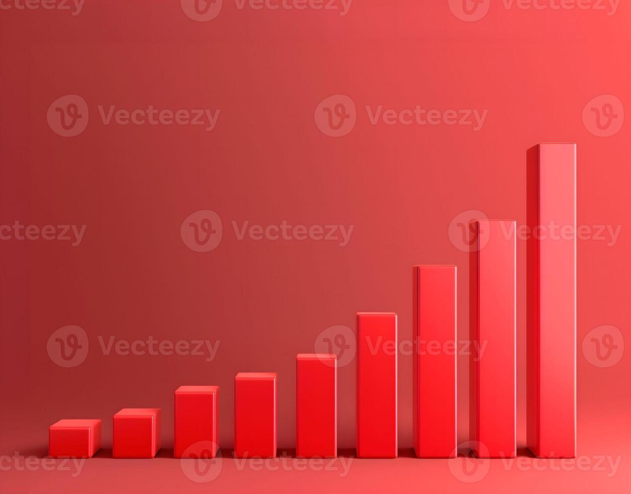 3D red bar graph on red background, data analysis icon, Exchange trading photo
