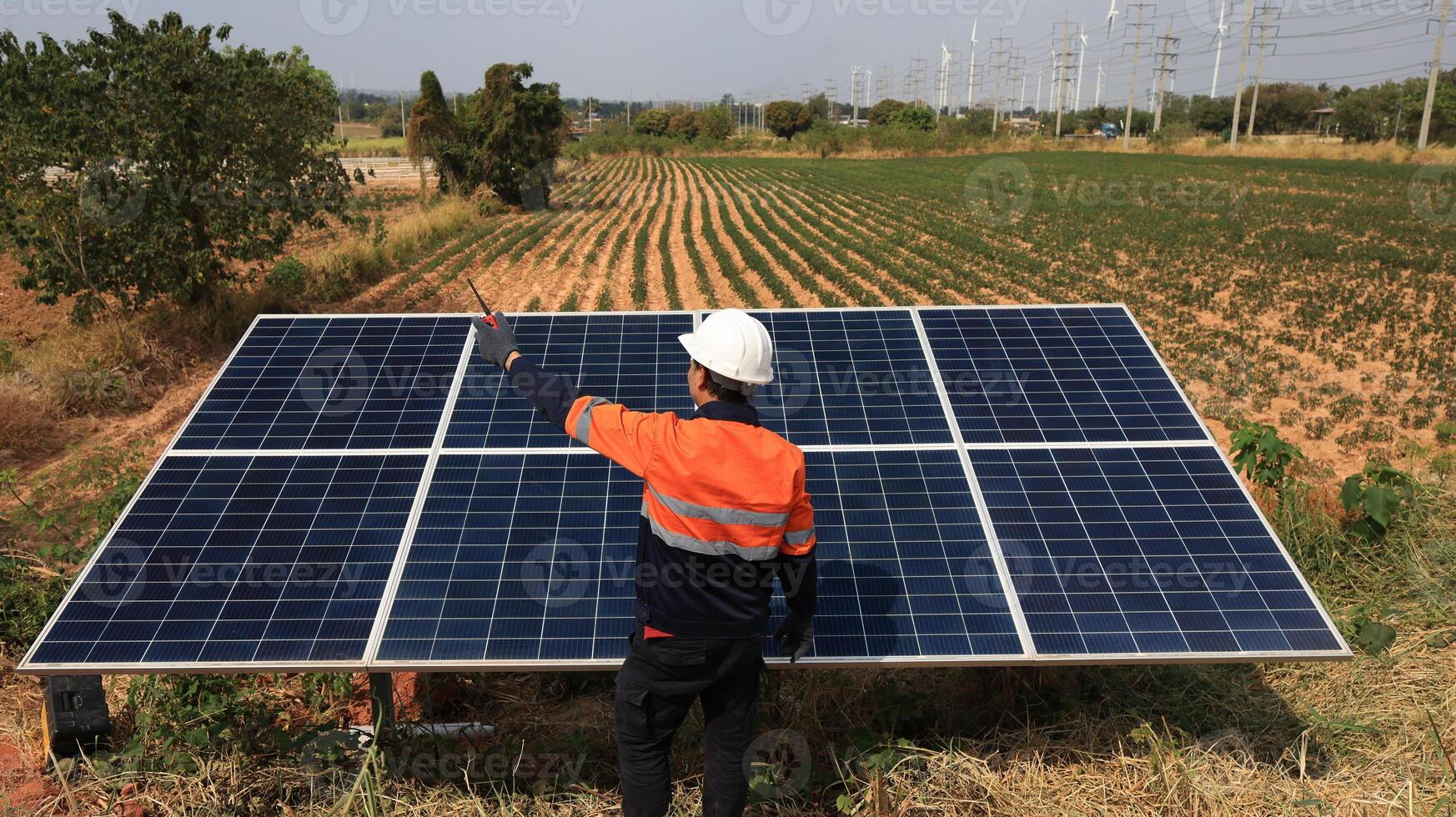 Senior engineer makes service and maintenance solar panels for SMEs and homes, Solar installation and service, ECO green energy photo