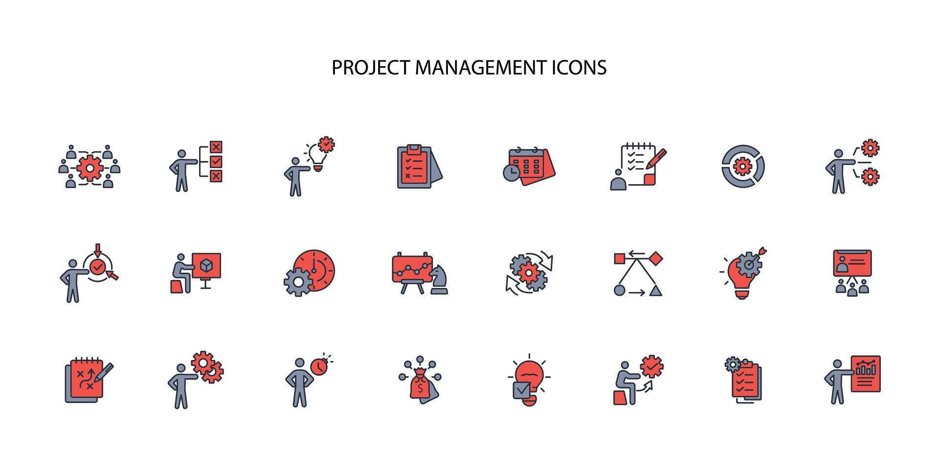 Project Management icon set..Editable stroke.linear style sign for use web design,logo.Symbol illustration. vector