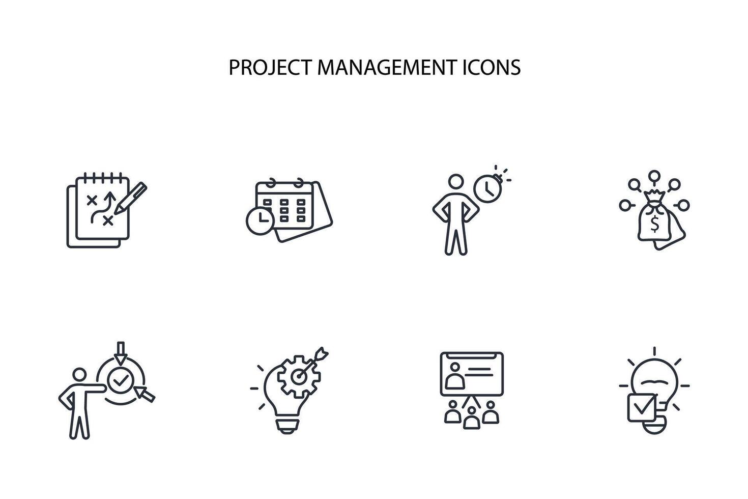 Project Management icon set..Editable stroke.linear style sign for use web design,logo.Symbol illustration. vector