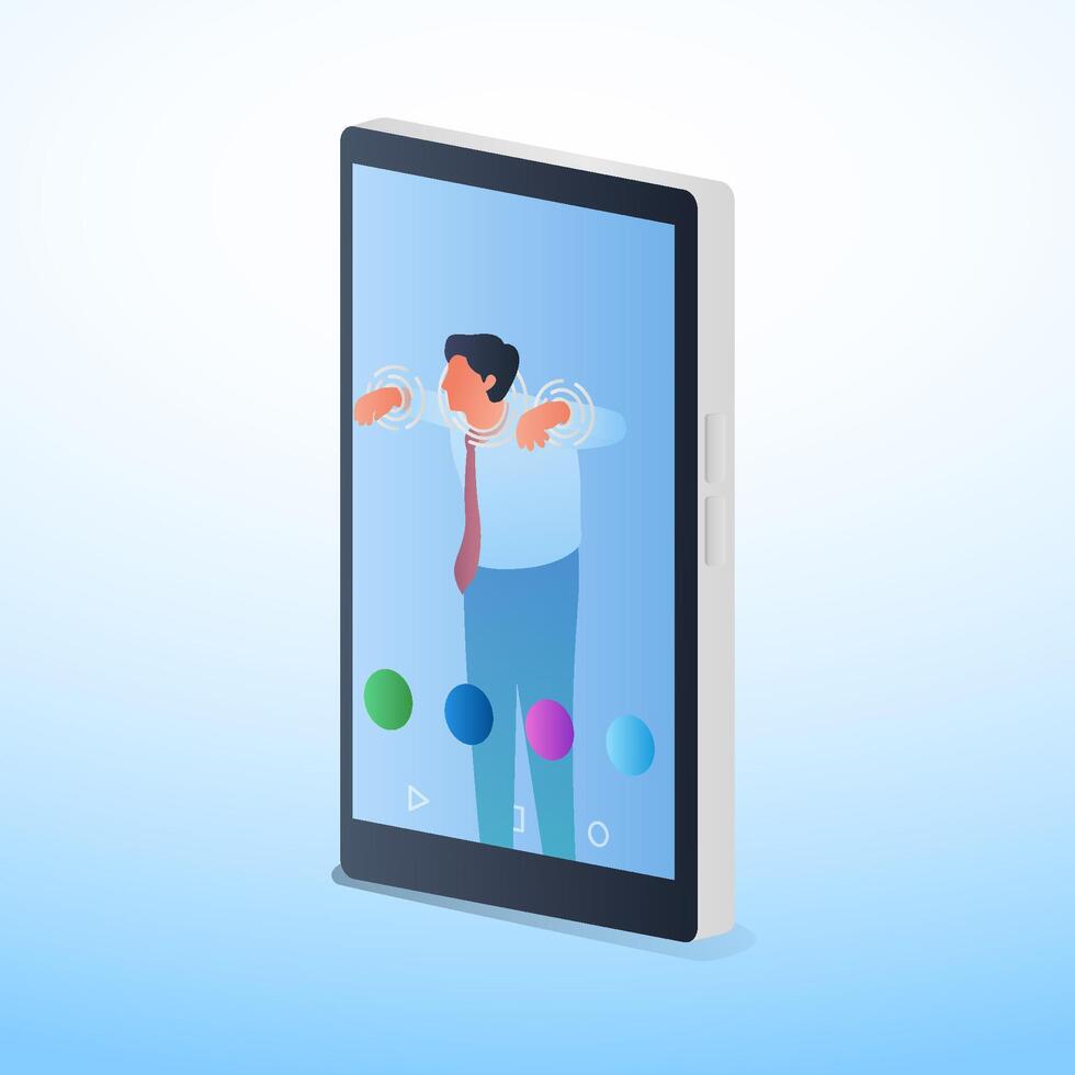 people stuck with apps on cell phone metaphor of gadget addiction vector