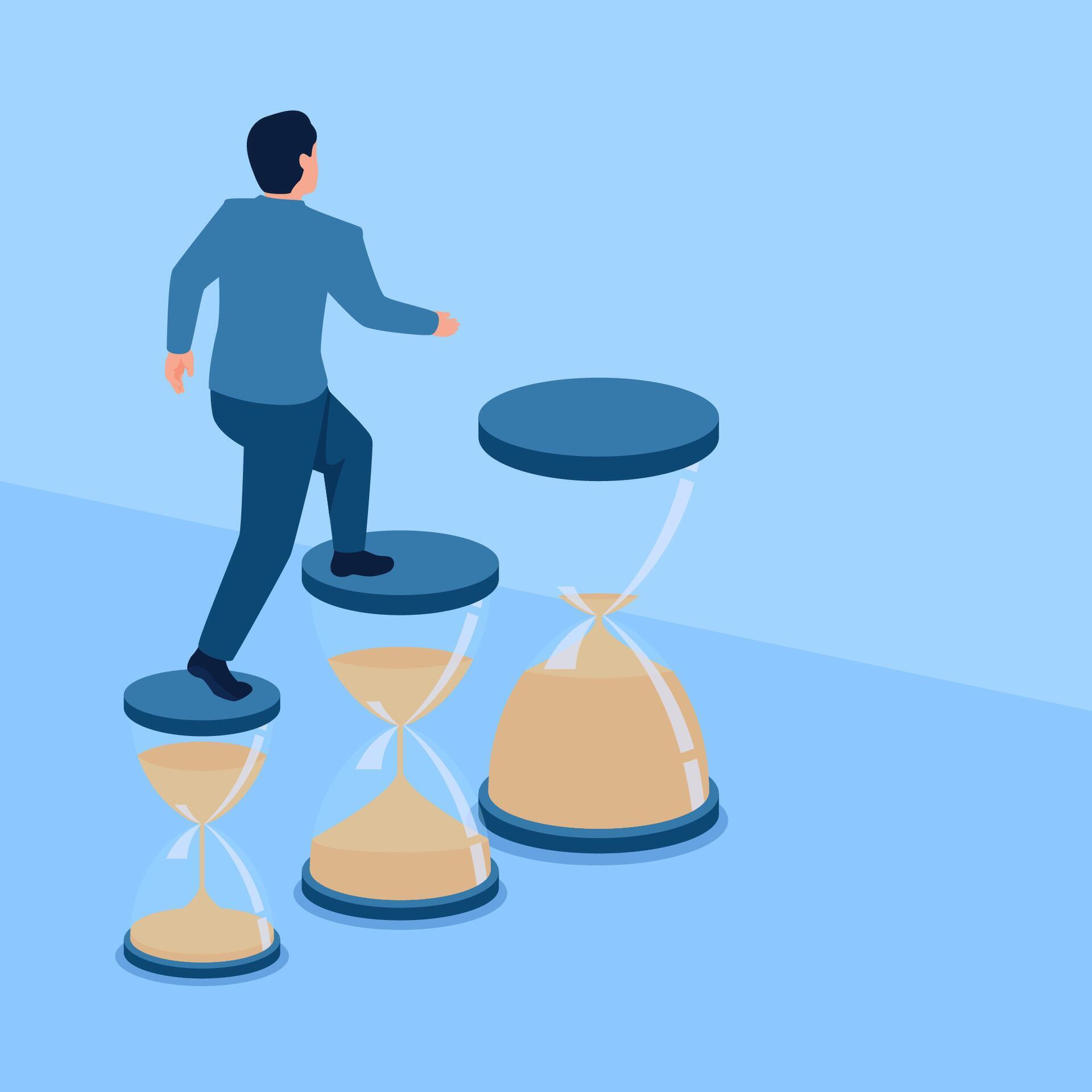 People climb the stairs of sand clock , metaphors from time management