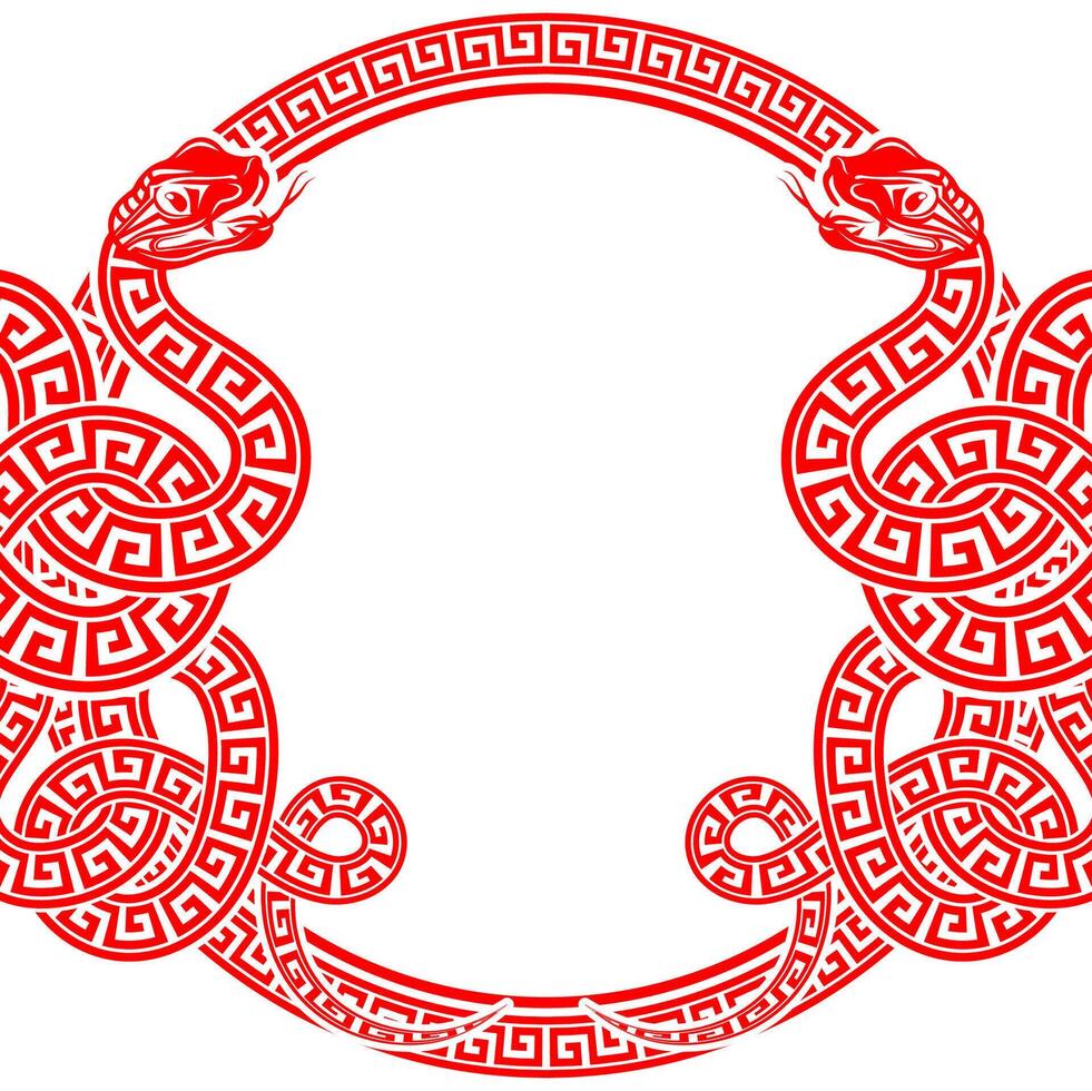 Happy chinese new year 2025 the snake zodiac sign with frame red a paper cut style vector