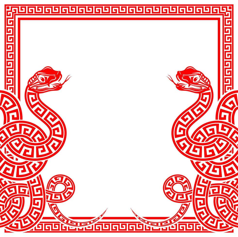 Happy chinese new year 2025 the snake zodiac sign with frame red a paper cut style vector