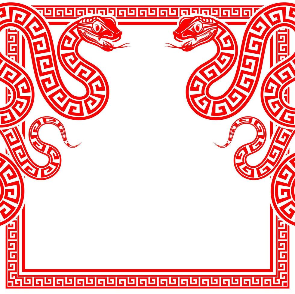 Happy chinese new year 2025 the snake zodiac sign with frame red a paper cut style vector