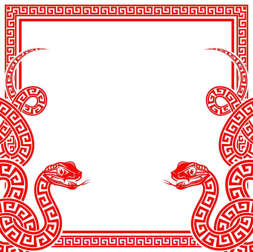 Happy chinese new year 2025 the snake zodiac sign with frame red a paper cut style vector